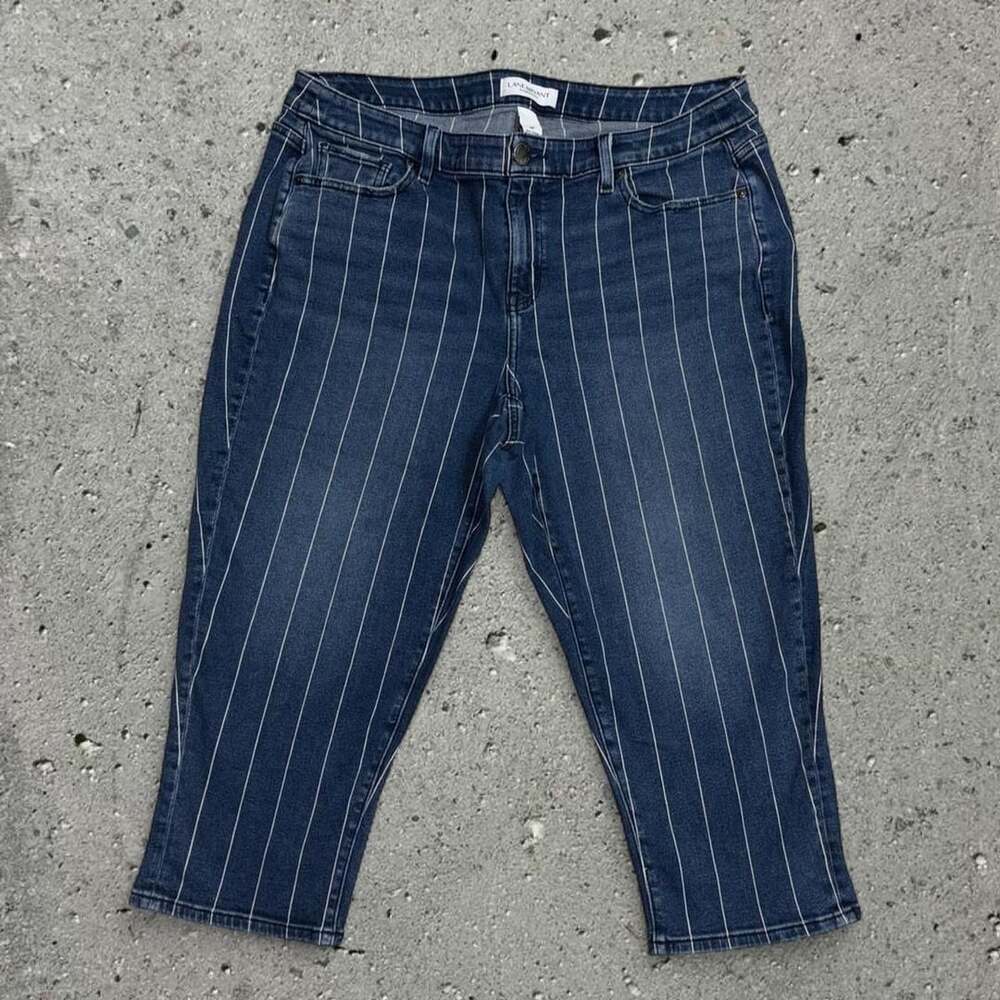 Lane Bryant Pinstripe Crop Jeans Size 18P Blue Denim Capri Stretch